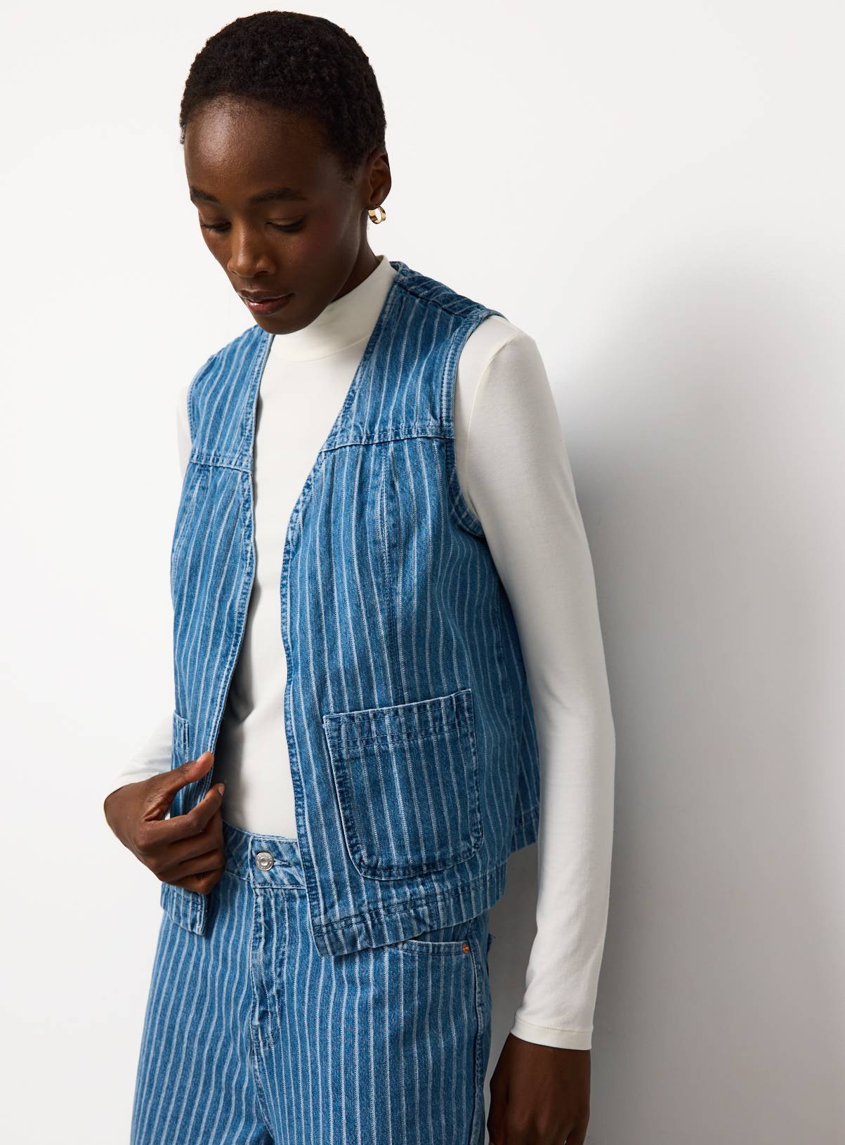 Mid Blue Striped Denim Co-ord Waistcoat 12 - Image 1